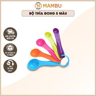 Bộ thìa nhựa đong định lượng 5 cái, 5 màu khác nhau - Muỗng Định lượng - Dụng cụ làm bánh