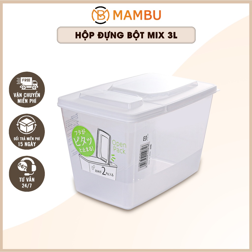 Hộp Đựng Bột, Bột Mix Dạng Nằm Nắp Bật 3L