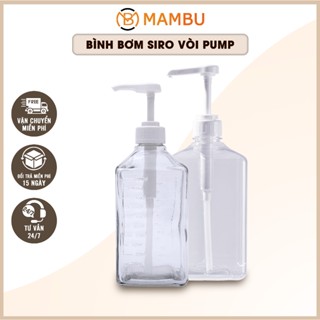 [Sỉ] Bình bơm đường, siro thủy tinh có vòi Pump 1100ml, Nhựa 1600ml - Thiết bị máy móc pha chế