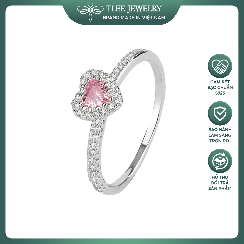 Nhẫn bạc nữ TLEE nhẫn tim đá hồng nữ tính bạc 925 cao cấp bóng đẹp TLEE JEWELRY A0359