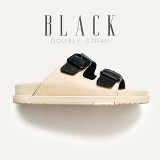 Dép quai ngang nam DOUBLE STRAP BLACK, dép đế bánh mì, dép tăng chiều cao TONKIN có size lớn