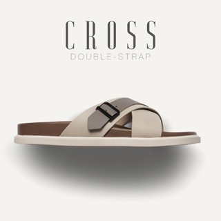 Dép da nam quai chéo cao cấp CROSS STRAP chống nước đế bằng thời trang êm chân AOTA