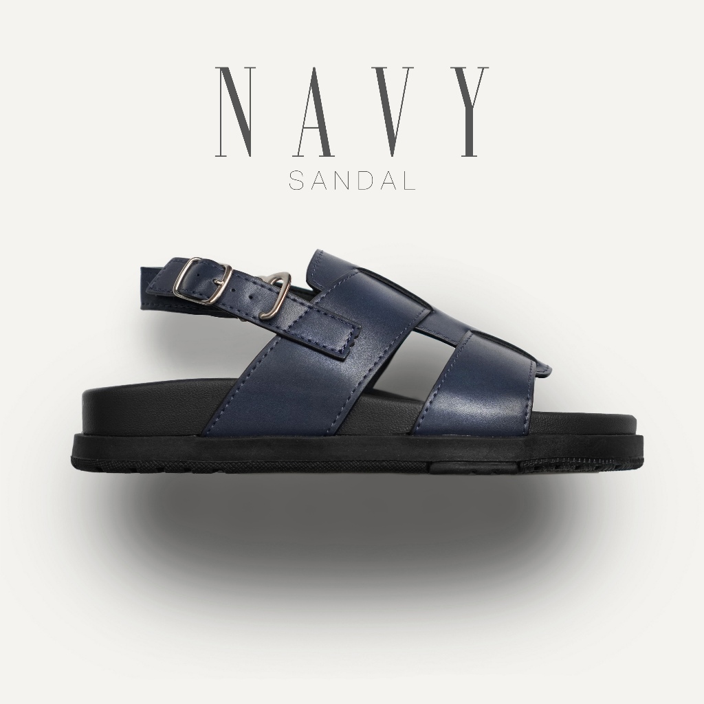 Dép sandal nam HOOK NAVY quai da cao cấp, chống nước, dép quai hậu tăng chiều cao Tonkin