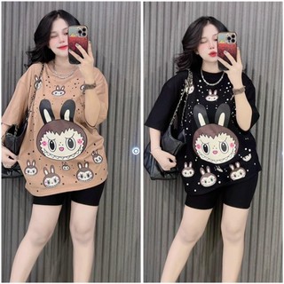 Sét bộ lửng bigsize nữ mặc nhà in labubu phối quần legging ngố