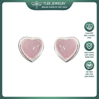 Khuyên tai bạc nữ TLEE, bông tai tim đá hồng thạch phong cách nữ tính ngọt ngào TLEE JEWELRY B0491
