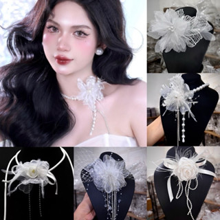 Vòng Cổ choker Hoa Ren lông vũ đính đá mẫu hot 2024 cho cô dâu, dự tiệc, event,chụp hình...