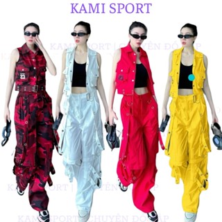 Bộ thể thao nữ, áo gile và quần jogger kaki ống xuông rộng chuyên nhảy zumba, dân vũ, shuffle dance