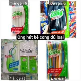 Bịch ống hút cong màu trắng 70c phi 5, đen trắng nhiều màu 80c phi 6