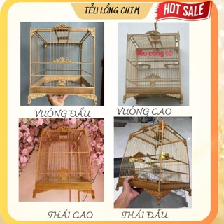 Khung lồng chim chào mào chất liệu tre tự ráp, mẫu hoa mai vuông-thái,cao-đấu có ke góc, bản tang to