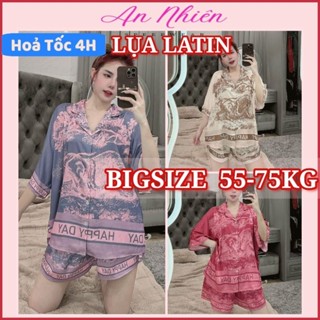 [ 50-75 KG ] Bộ mặc nhà pijama cánh dơi đùi bigsize vải lụa Latin họa tiết sang chảnh, vải mịn mát 1