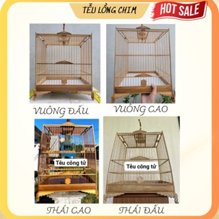 Khung lồng chim chào mào chất liệu tre tự ráp, vuông-thái,cao-đấu