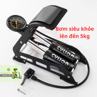 Bơm đạp chân 2 ống CYLION cho ô tô xe máy, bơm hơi đạp chân mini 2 piston cao cấp và tiện lợi