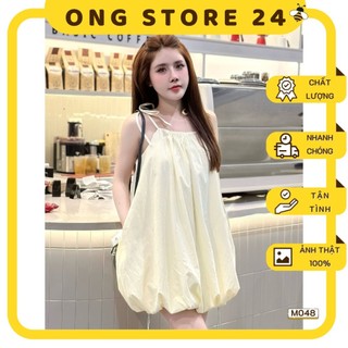 M048/ Váy Babydoll Hai Dây Dáng Bí Ngô Trơn Có Túi Và Dây Rút Bigsize
