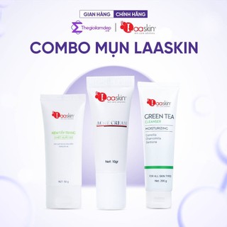 Combo mụn laaskin (kem ngăn mụn laaskin + sữa rửa mặt trà xanh laaskin + kem tẩy trang bơ laaskin)