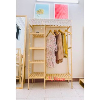 Kệ treo quần áo gỗ,tủ đồ quần áo,giá treo quần áo gỗ thông Mỹ 2 ngăn Hương Anh Decor