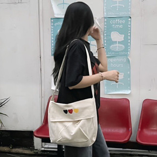 Túi Tote Đeo Chéo Vải Bố Canvas Mộc Unisex Vintage Tadi House Họa Tiết Trái Tim Đi Học