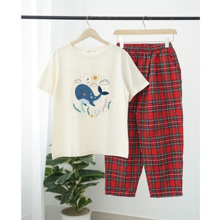  Đồ bộ dài mặc nhà cho nữ in hình ngộ nghĩnh- JULY fashion2023 sét bộ mặc nhà quần dài Baggy caro to chất Cotton Đũi mềm 