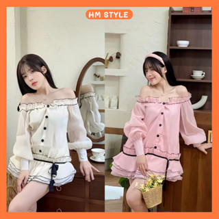 Váy tơ trễ vai tay bồng viền đen nhún eo, đầm tiểu thư dáng xoè 3 tầng tặng kèm quần bảo hộ rời chất voan tơ HB985