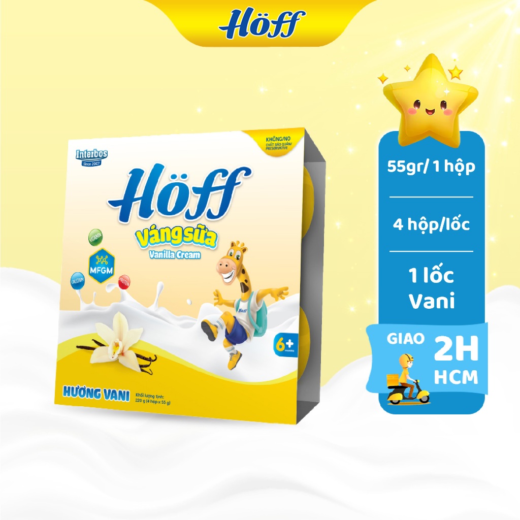 Váng sữa HOFF vị Vani, Hạt dẻ bổ sung chất béo và canxi cho bé ăn dặm từ 6 tháng tuổi 1 Lốc (55g x 4 hộp)