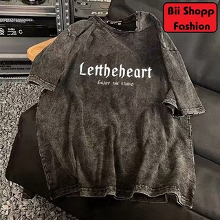 Áo thun xám loang unisex Lettheheart - Áo phông wash đen Ullzang tay lỡ nam nữ 100% Cotton Bii Shopp