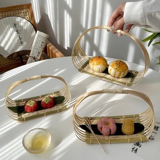 Đĩa tre tay cầm trang trí Tết trung thu đựng bánh kẹo, trái cây decor cực đẹp