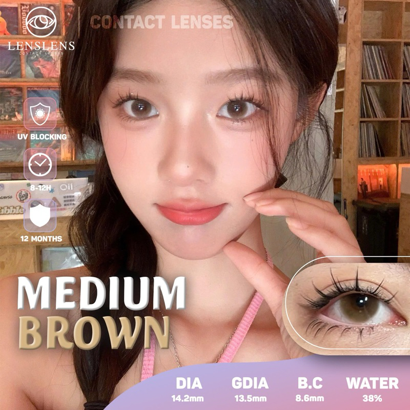 Lens Mắt Kính Áp Tròng Nâu Tự Nhiên Pha Màu Medium Brown 14.2_T4-F3