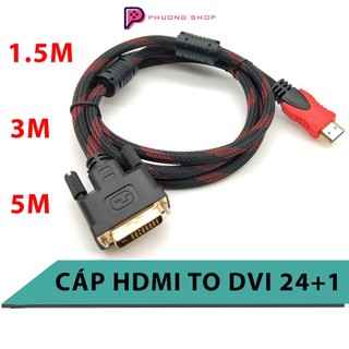 Dây cáp hdmi to dvi 24+1 dài 1.5m, 3m, 5m- cáp chuyển đổi đầu hdmi sang đầu dvi 24 + 1 - dây dù - có chống nhiễu