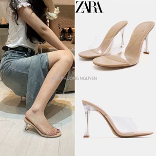 [SALE LẺ SIZE] Guốc za.ra mica trong suốt 9p mũi tròn gót nhọn 1 một quai ngang tròn full box Ailee