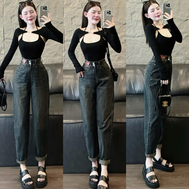 quần baggy jeans lưng pha chun( thun) sau QCCC không co giãn ( baggy jeans pants for women )