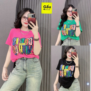 Áo thun cotton Thái nữ PHOM VỪA PHOM RỘNG phối chữ HOT ( COTTON THÁI BRAND 18 )