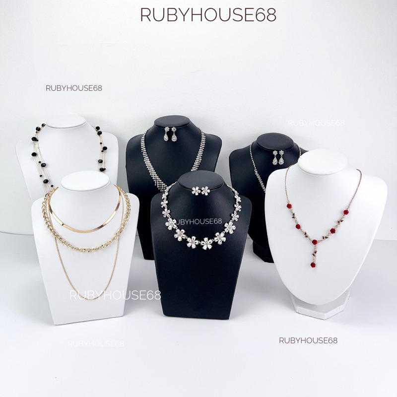 Cổ da pu màu đen, trắng trưng dây chuyền rẻ đẹp cho shop Rubyhouse68