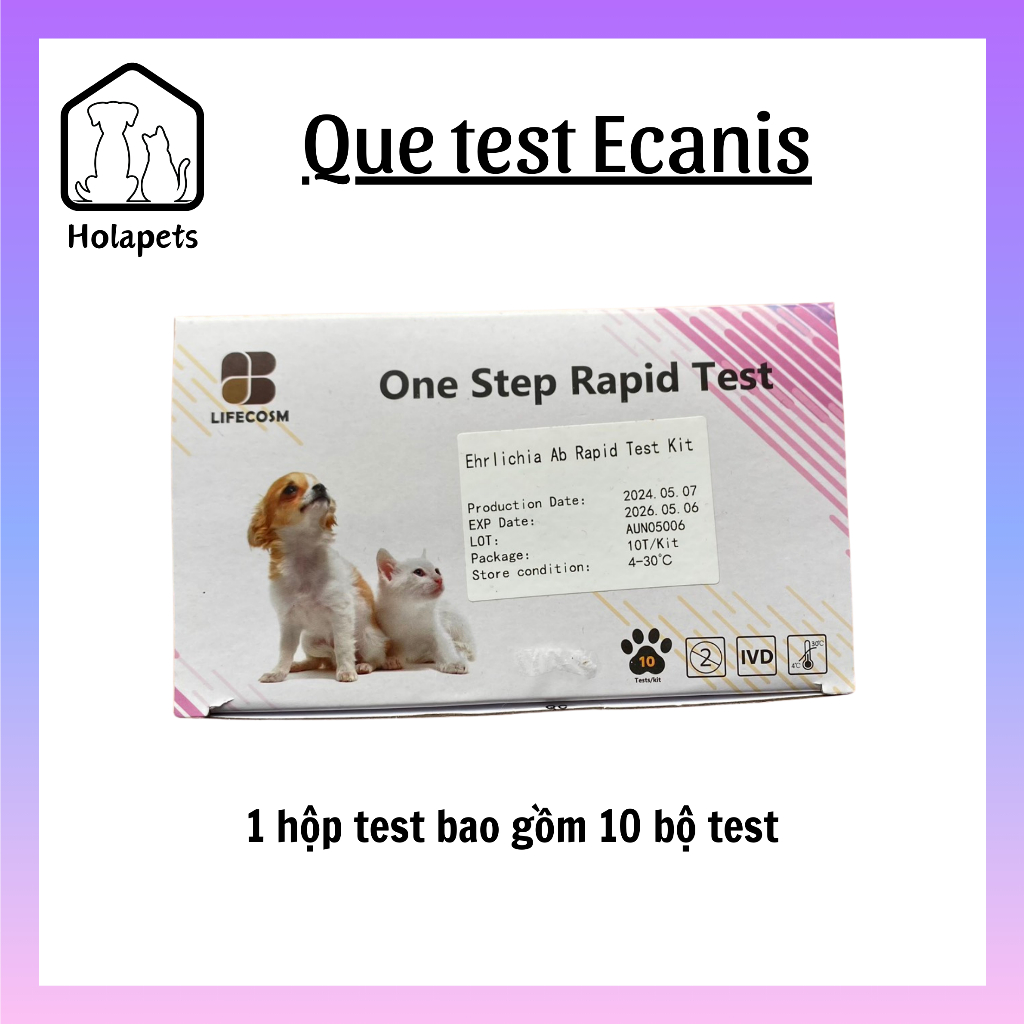 Test E.canis, test kí sinh trùng máu ở chó (1 hộp 10 test) Holapets
