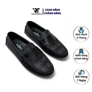 Giày lười nam da nubuck ranybelt giày nam cao cấp êm ái, đế cao su chống trơn rt15 màu đen