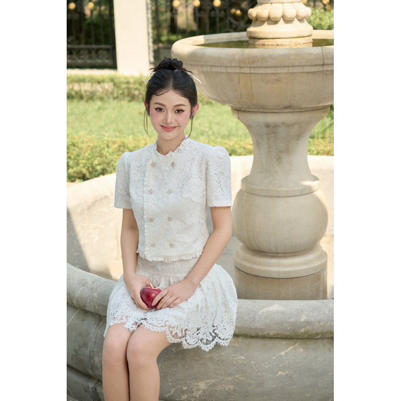 HALIS STUDIO - Set ren hoa hồng cúc đá Elara