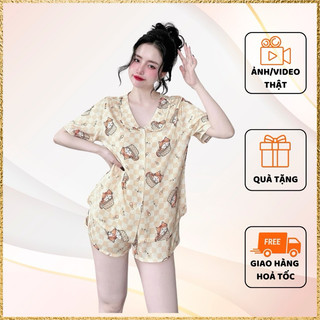 Đồ bộ nữ -  Đồ bộ mặc nhà chất lụa Latin mềm mượt mẫu mới cổ xinh tiểu thư