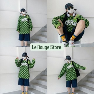 (Order) Áo sweater nỉ da cá in chữ trắng Suspend họa tiết kẻ caro trendy đỏ và xanh lá ulzzang style (ảnh thật)