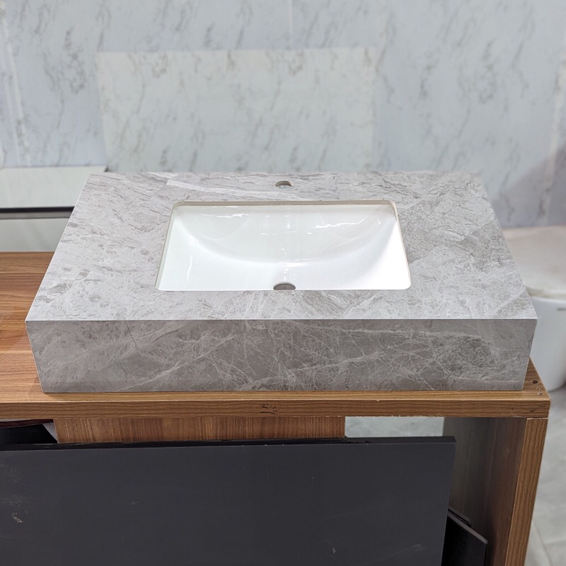 Bàn đá lavabo kèm chậu âm chống xước - chống thấm - chống ố màu 1 tầng.