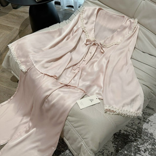 BỘ PIJAMA LỤA QUẢNG CHÂU CAO CẤP TAY LỠ TRƠN HỒNG