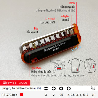 Bộ dụng cụ bỏ túi BikeTool PB 470.Red gồm 11-in-1 (Slot/PH/Torx/Hex) siêu nhẹ 91g | PB Swiss Tools