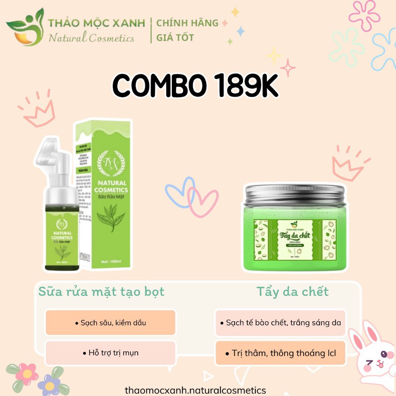 COMBO Mụn Thảo Mộc Xanh (1 SRM + 1 Tmx Mụn + 1 Tbc)