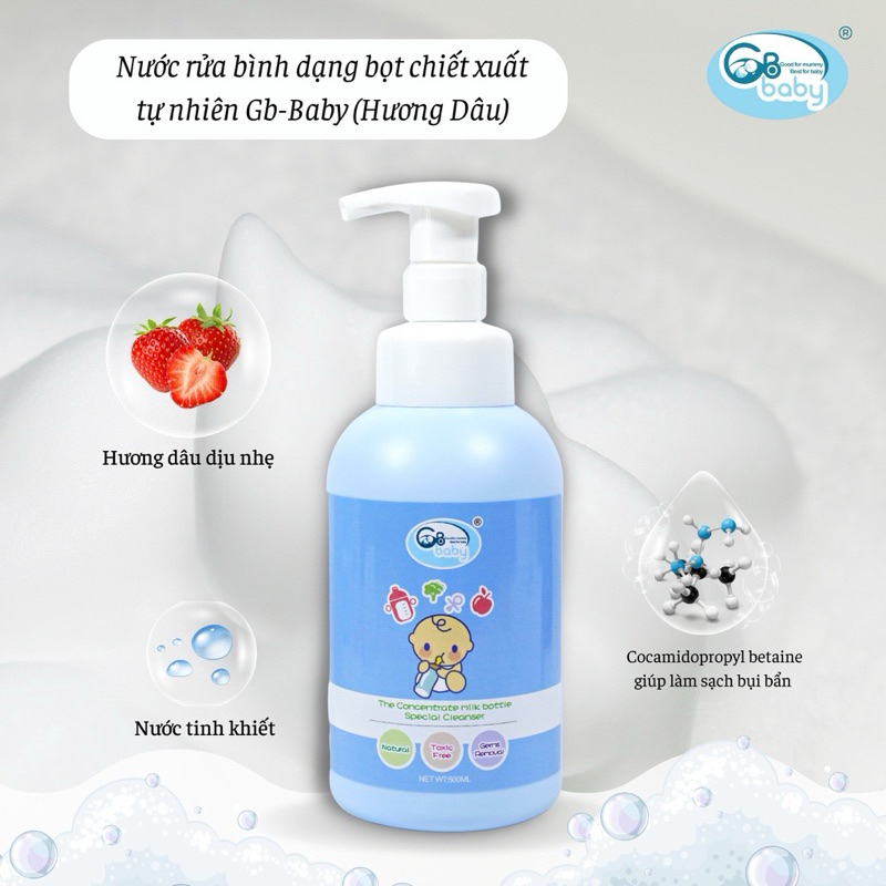 Nước Rửa Bình Sữa Dạng Bọt Chiết Xuất Tự Nhiên Gb-Baby (không mùi, không hương liệu) 500ml