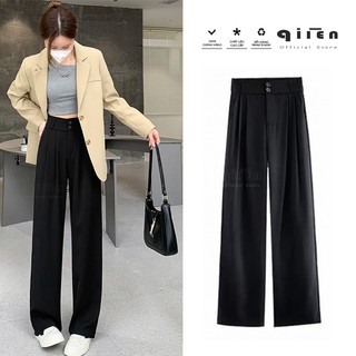 Quần Ống Suông Cạp Cao 2 Cúc QIIEN, Quần Ống Suông Culottes Dài 100cm, Cạp To 7 Phân Cao Cấp Siêu Hách Dáng CV024