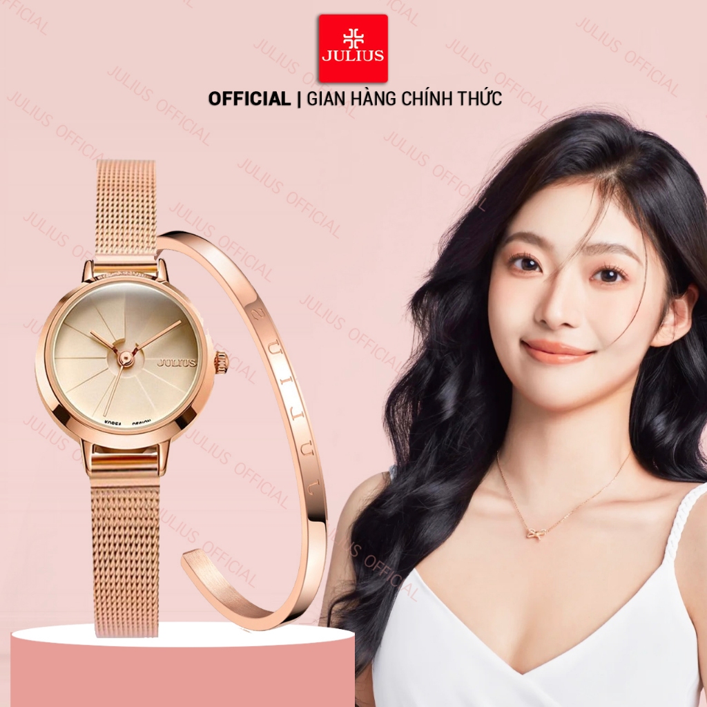 [Julius Official] Combo Julius nữ JA-979 đồng hồ + vòng Julius