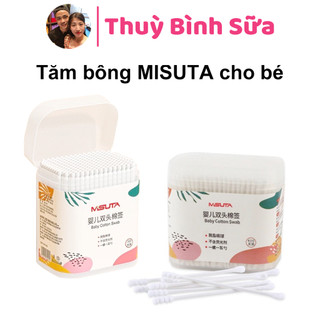 Tăm bông MISUTA thân giấy, bông tự nhiên cho bé ( Hộp 400 que,200 que)