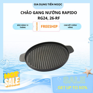 Chảo gang nướng chống dính rapido size 24, 26 dùng bếp gas, hồng ngoại, từ, than