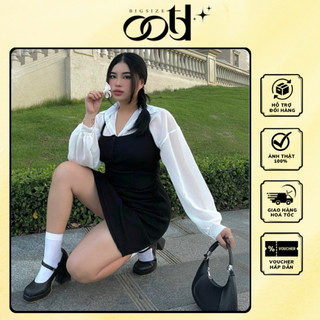 [OOTD BIGSIZE] Set đầm body cổ yếm xếp li nhún kèm khoác voan