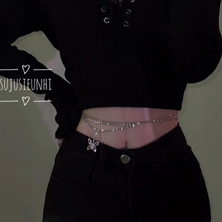 (CÓ VIDEO) dây xích đeo eo hoặc cổ belly chain đính đá nhân tạo hình bướm