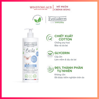 Sữa, gel tắm gội làm sạch dưỡng ẩm toàn thân cho em bé chính hãng pháp evoluderm 500ml