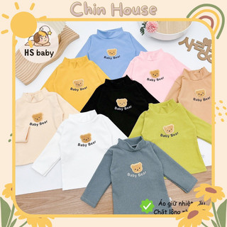 Combo 3-5 áo giữ nhiệt dài tay cho bé, áo dài tay giữ nhiệt cổ cao chất lông nhung qc đính gấu xù đáng yêu cho bé