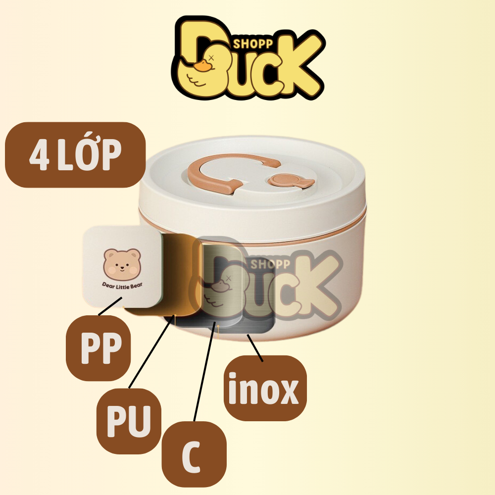 Hộp cơm giữ nhiệt Inox 304 cao cấp chống tràn có thể dùng cho lò vi sóng Dear Bear (Tặng muỗng đũa) | BigBuy360 - bigbuy360.vn